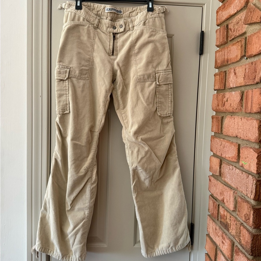 Express Precision Fit Beige Corduroy Cargo Pants size 12
